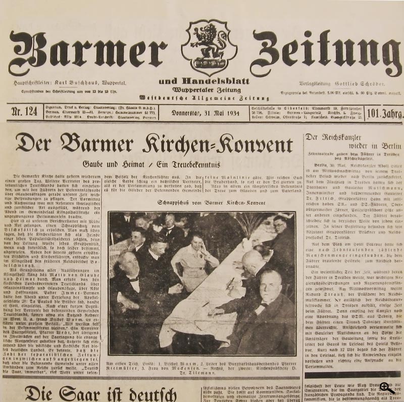 Zeitungsausschnitt aus der Barmer Zeitung vom 31. Mai 1934