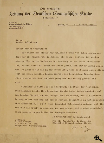 Brief der Kirchenleitung der Bekennenden Kirche, unterzeichnet von Martin Alberts